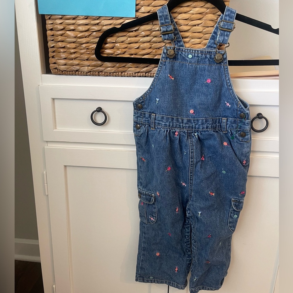 Vintage Gymboree Blue Denim Overalls with Colorful Embroidery